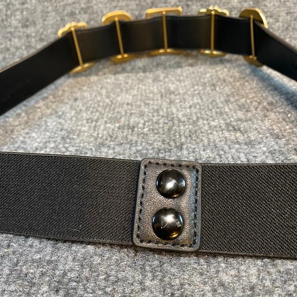 Karl Lagerfield Womens Size 14 Black Gold Leather Elastic Geometric Shape Belt main image 7